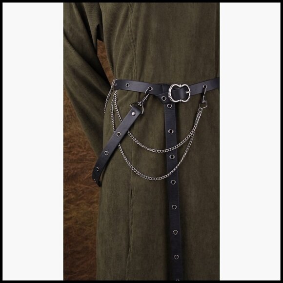 Medieval DIY Faux Leather Metal Chain Belt, Vintage Adjustable Thin Belt
